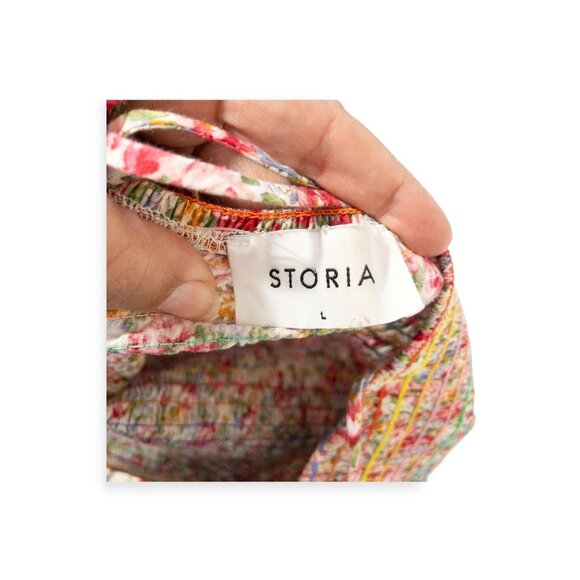Storia Smocked Floral Sundress SZ L Rainbow Dress - Picture 4 of 8